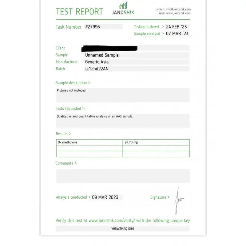 anadrol 25 laboratory test report