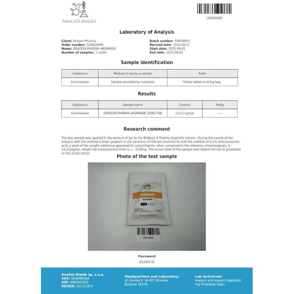 aromasin laboratory test report