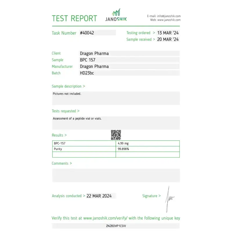 bpc 157 laboratory test report