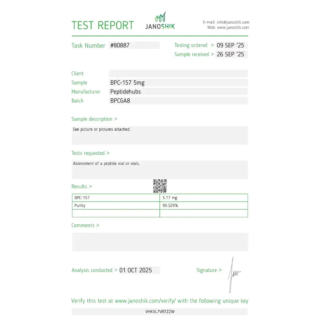 bpc 157 laboratory test report