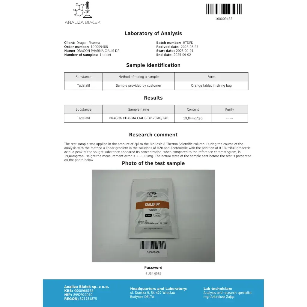 cialis laboratory test report
