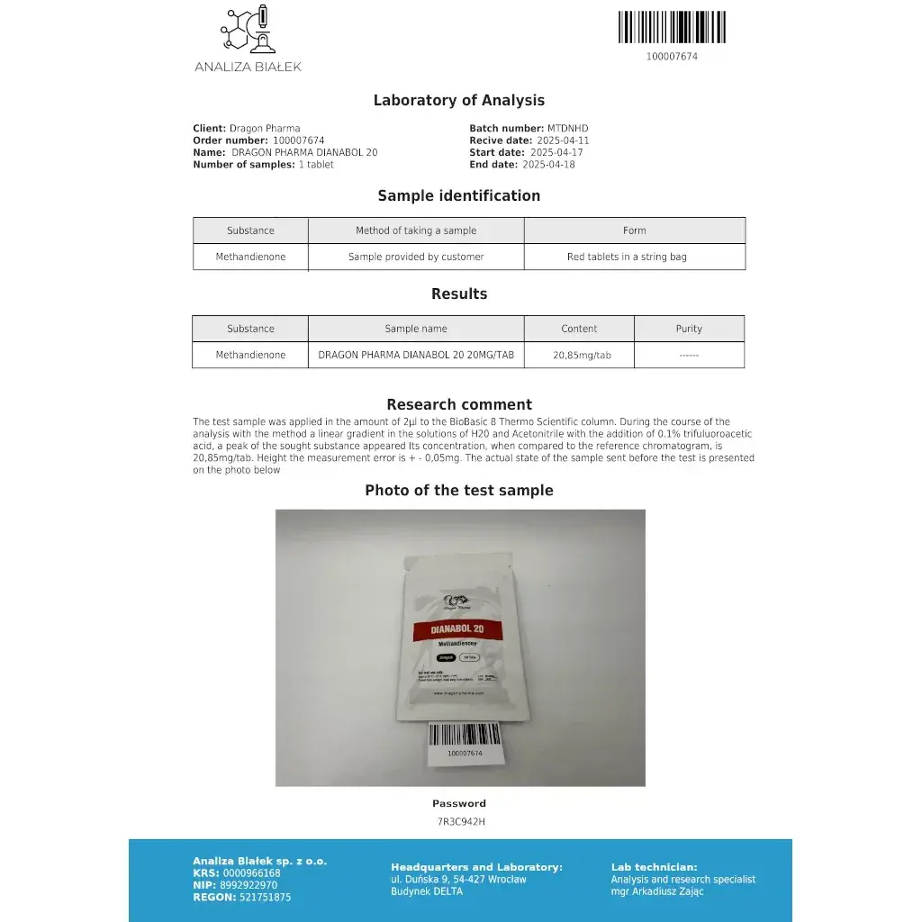 dianabol 20 laboratory test report