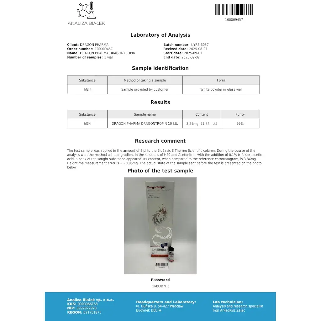 dragontropin laboratory test report