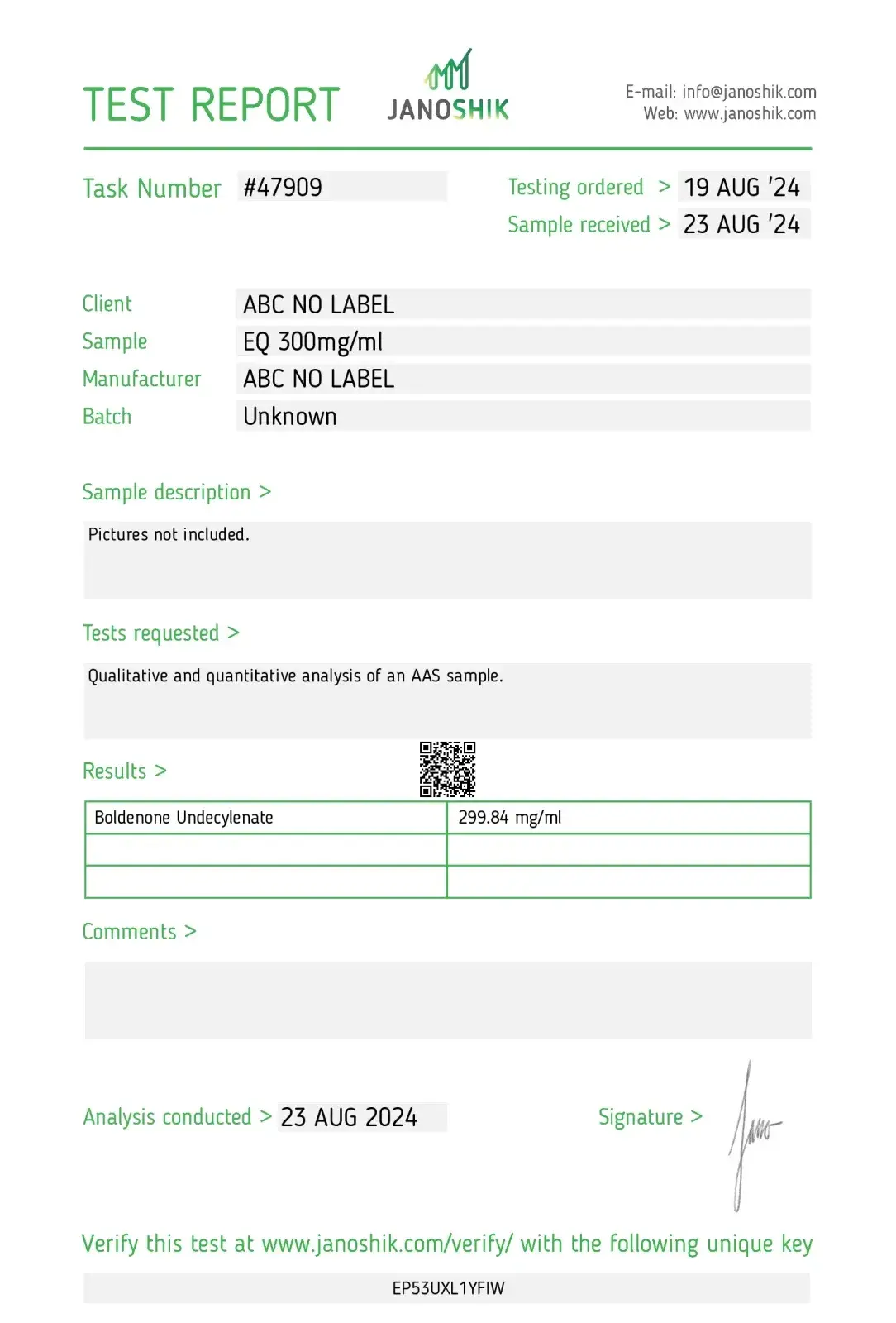 equipoise 300 laboratory test report
