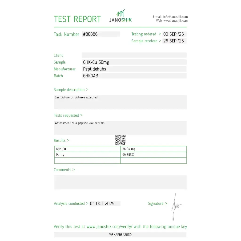 ghk-cu 50mg laboratory test report