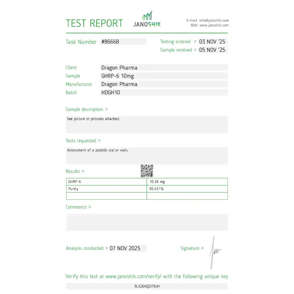 ghrp-6 10 mg laboratory test report