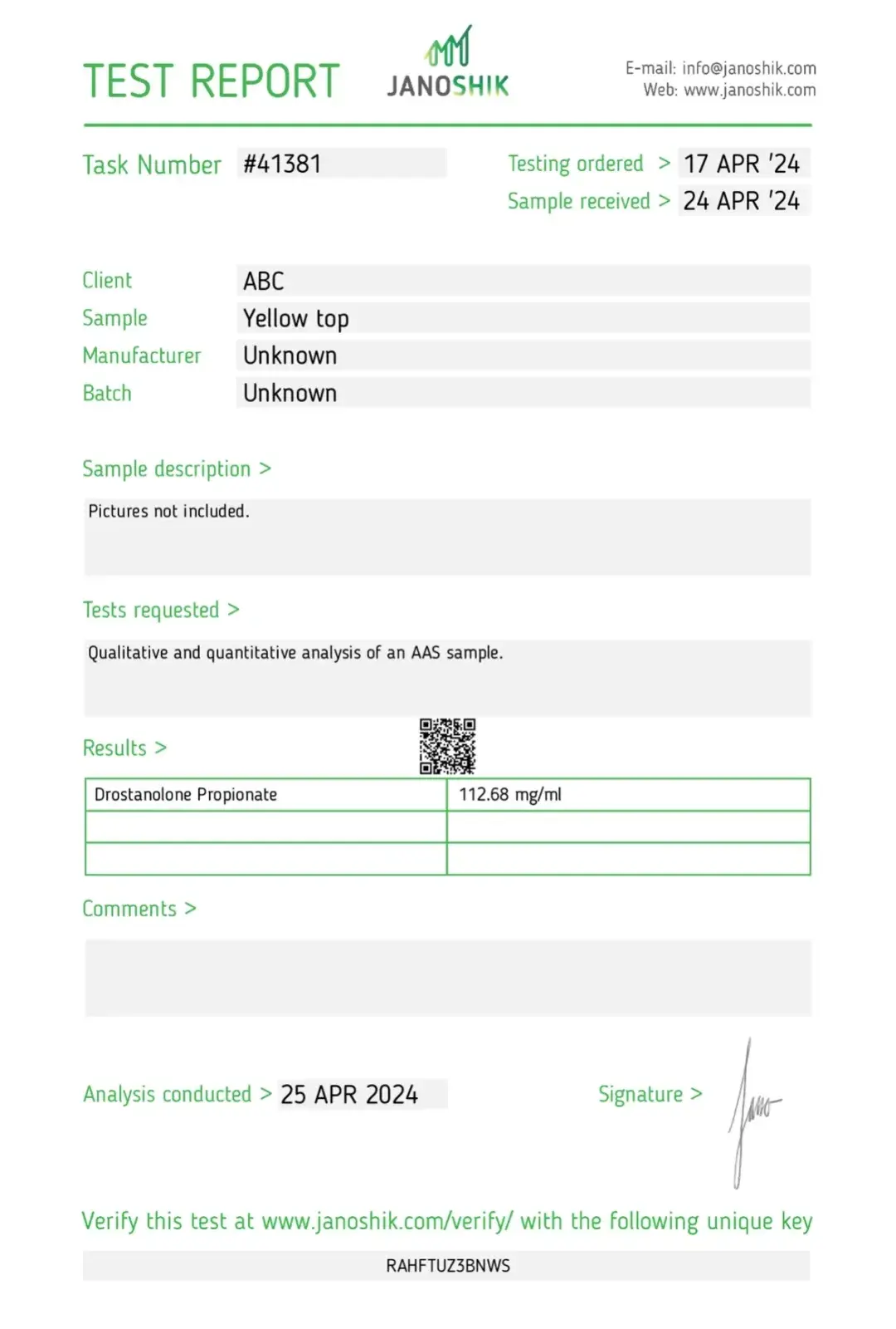 masteron propionate 100 laboratory test report