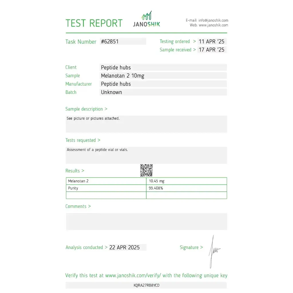 melanotan laboratory test report