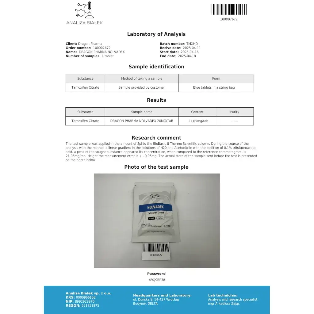 nolvadex laboratory test report