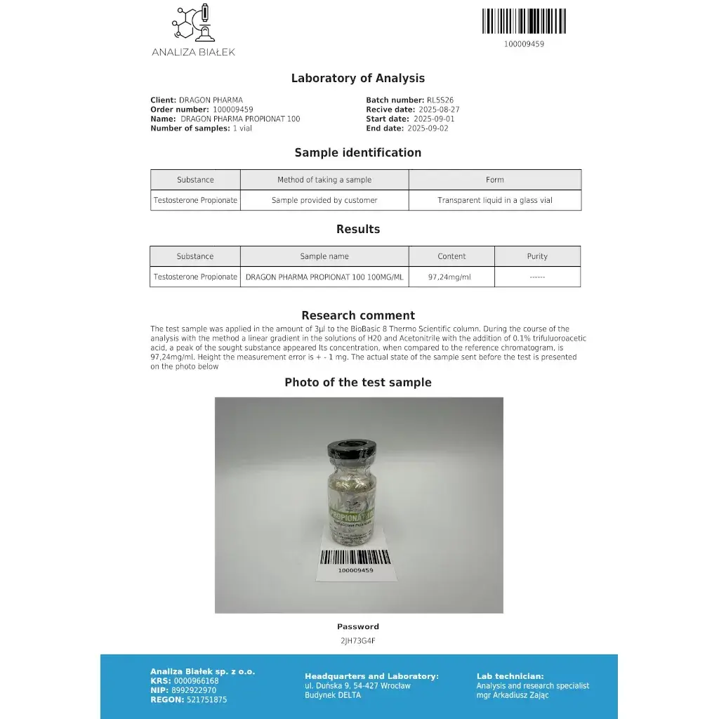 propionat 100 laboratory test report