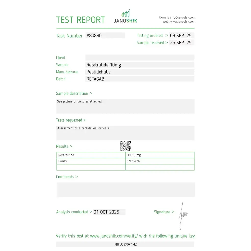 retatrutide laboratory test report