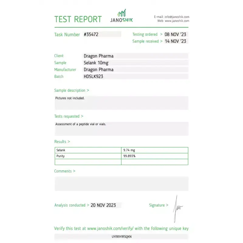 selank laboratory test report
