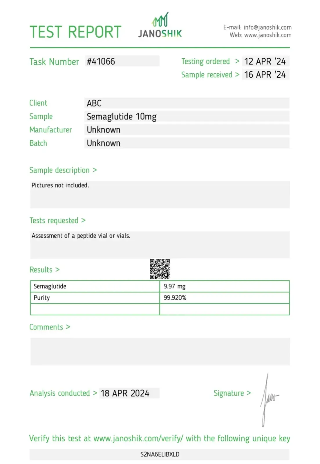 semaglutide laboratory test report