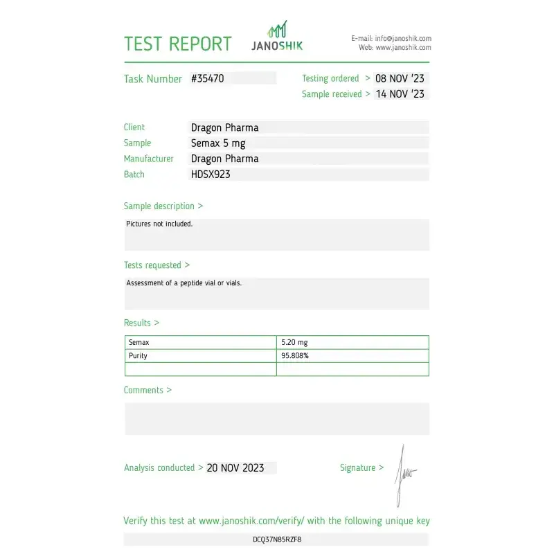 semax laboratory test report