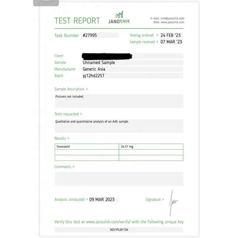stanozolol 25 laboratory test report
