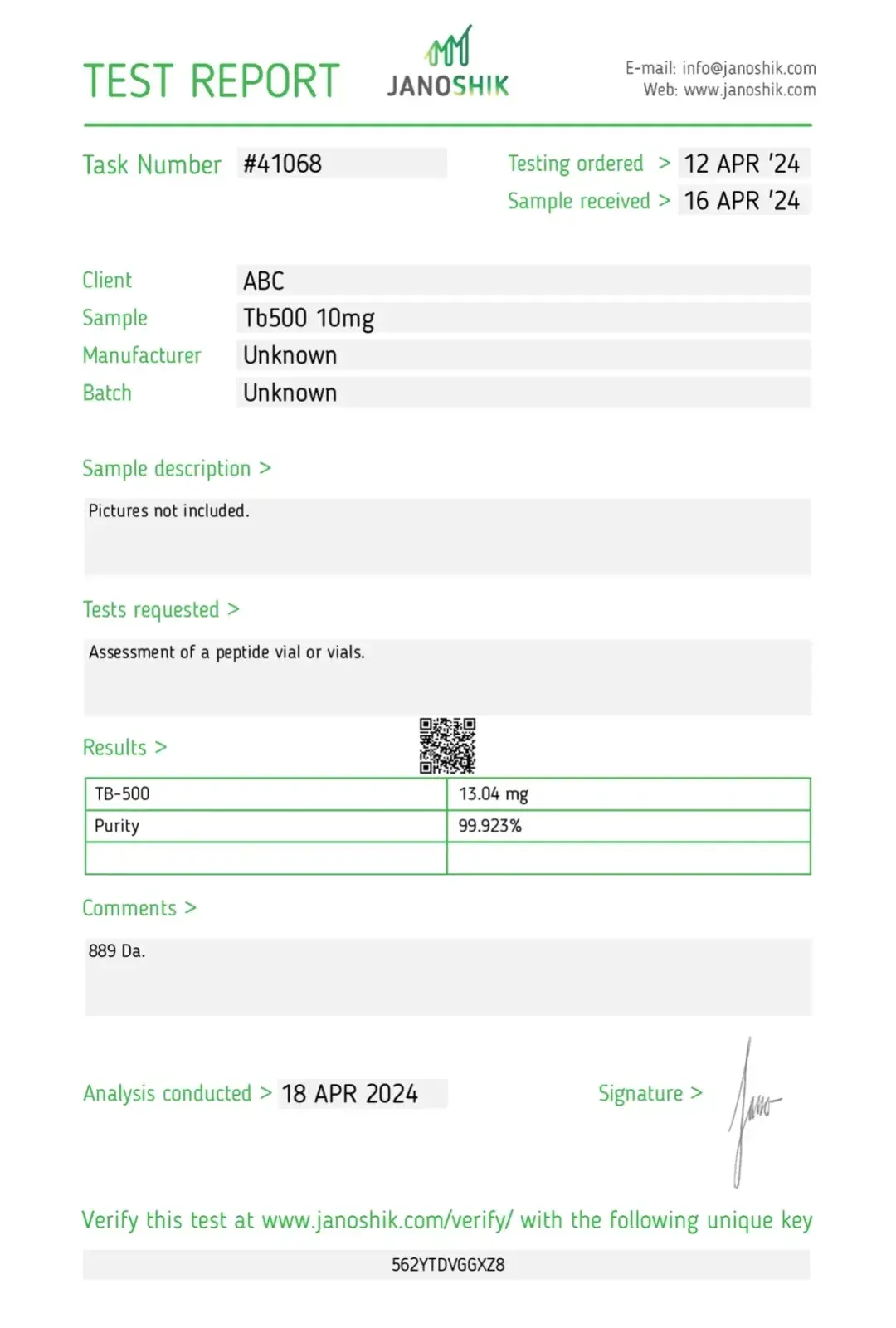 tb 500 laboratory test report