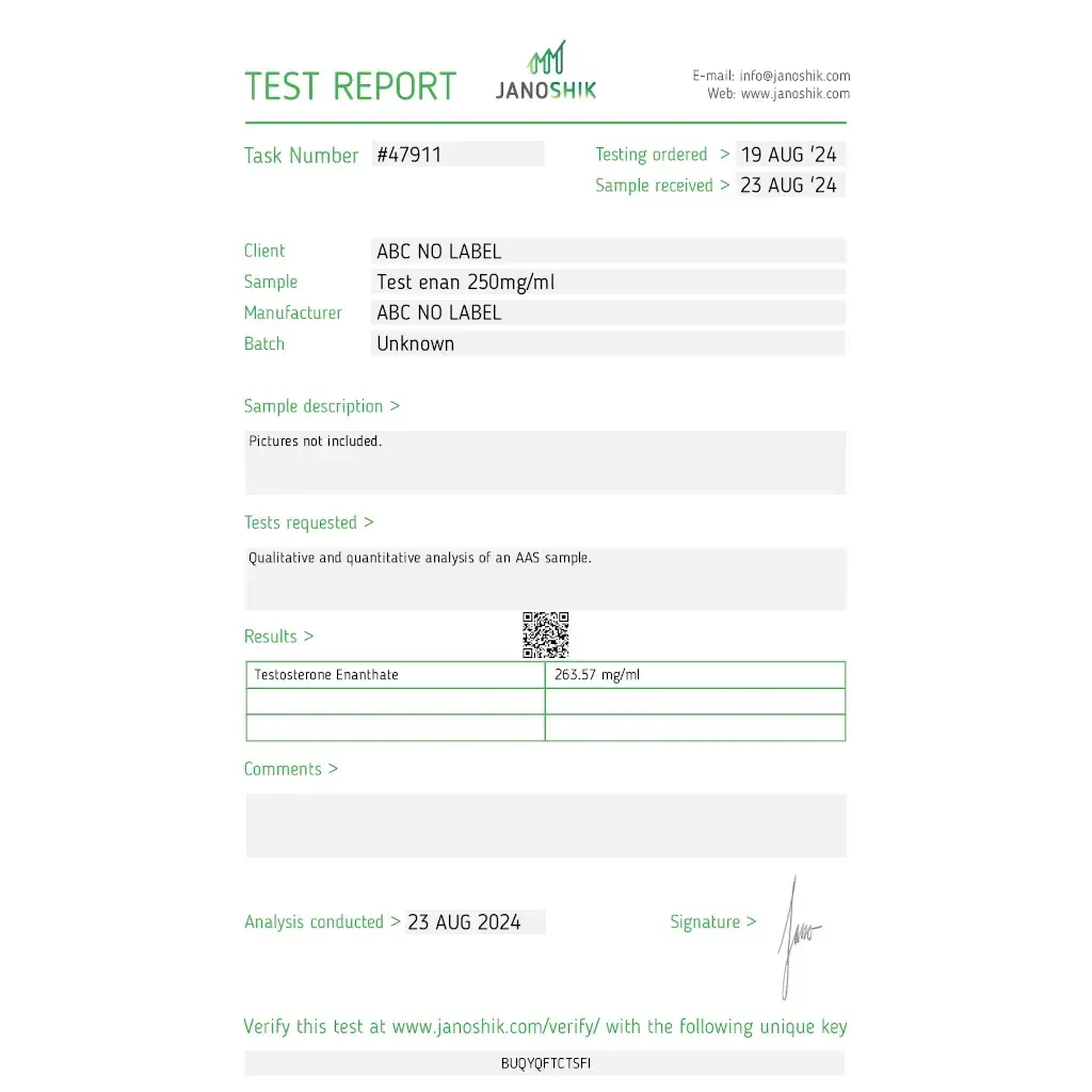 testosterone enanthate laboratory test report
