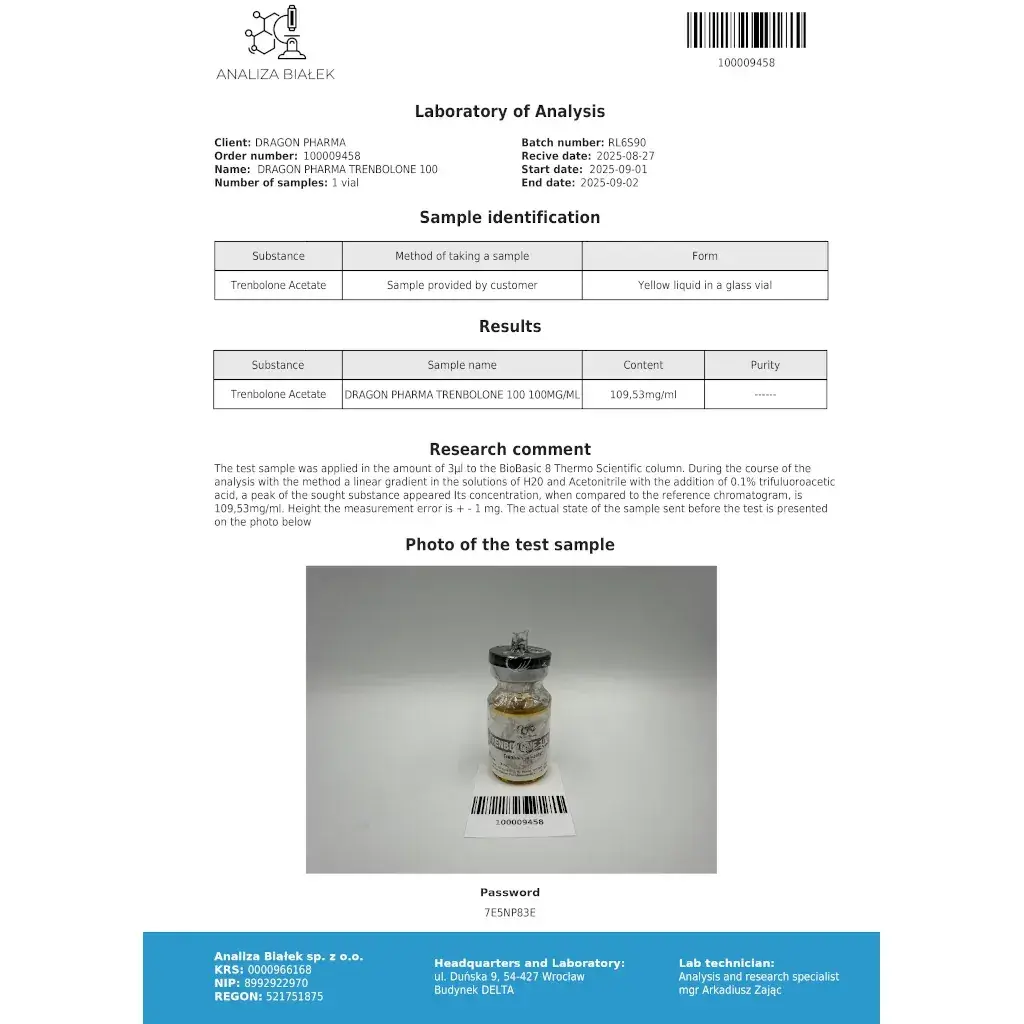 trenbolone 100 laboratory test report