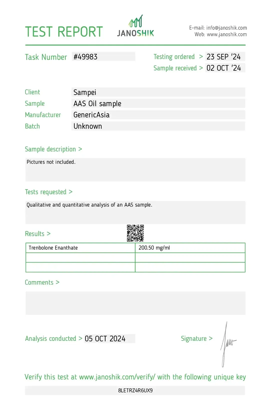 trenbolone enanthate 200 laboratory test report