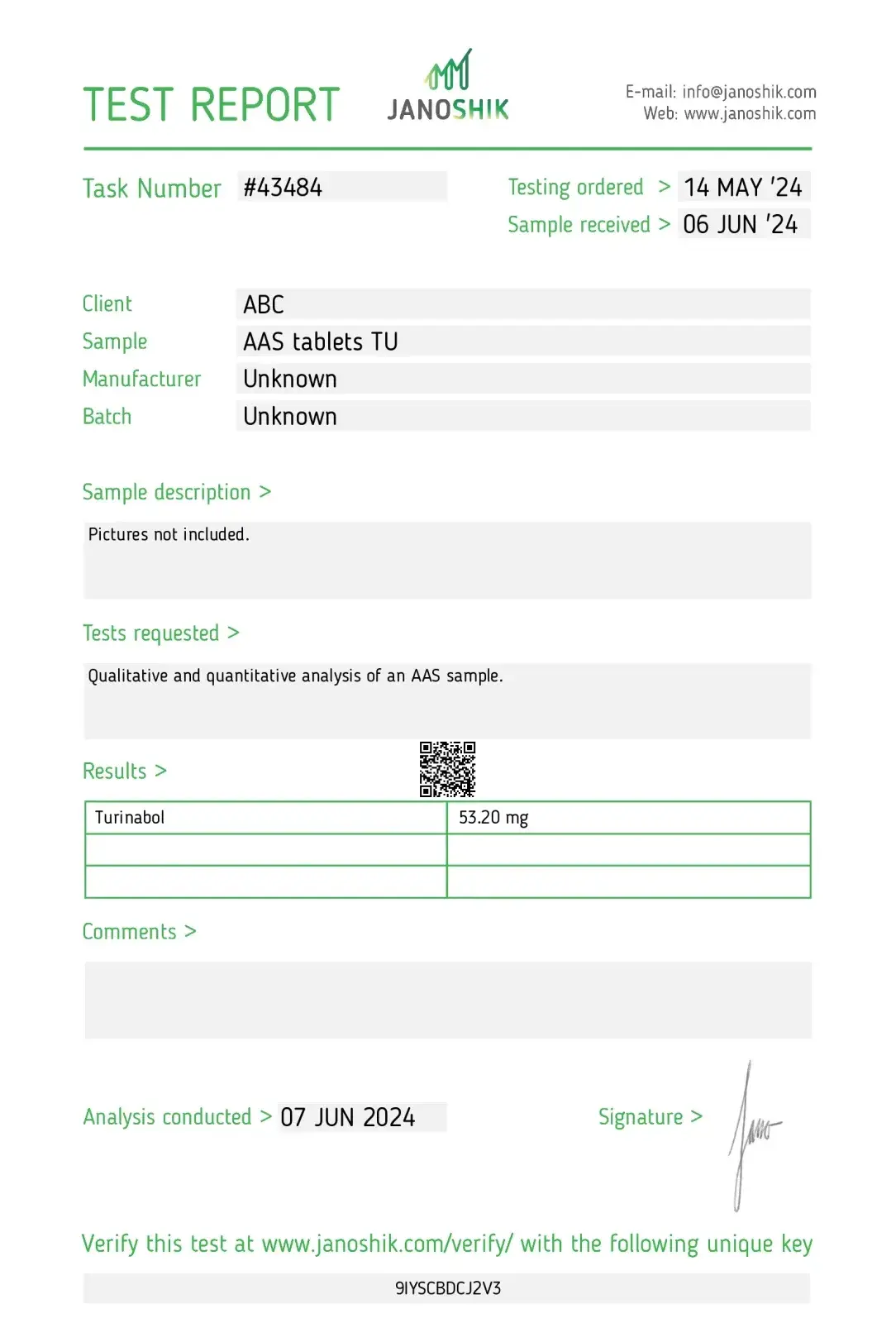 turinabol laboratory test report