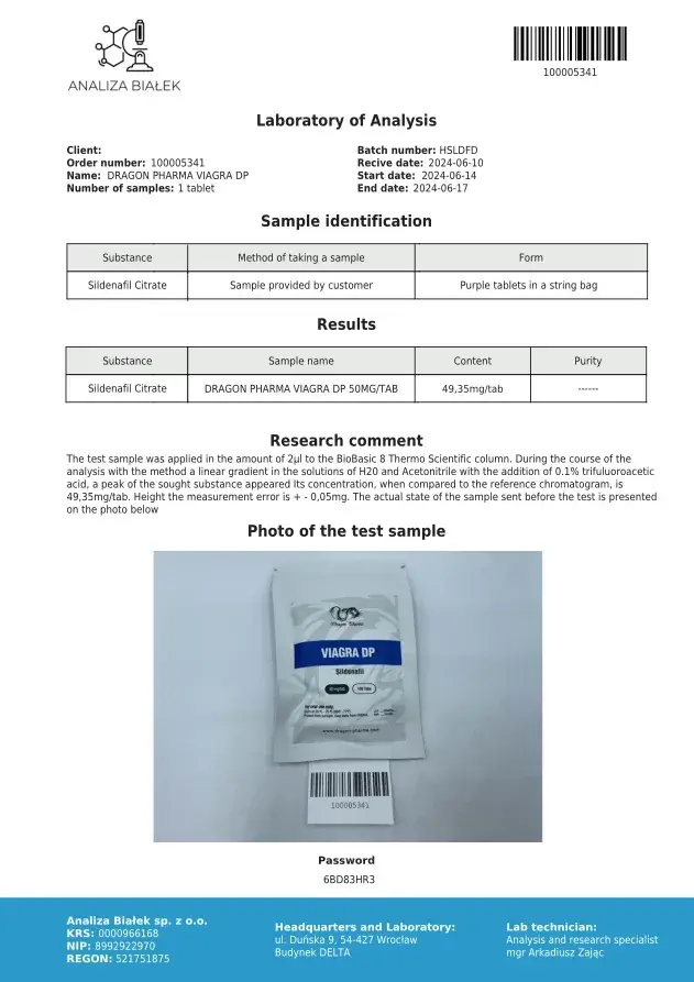 viagra laboratory test report