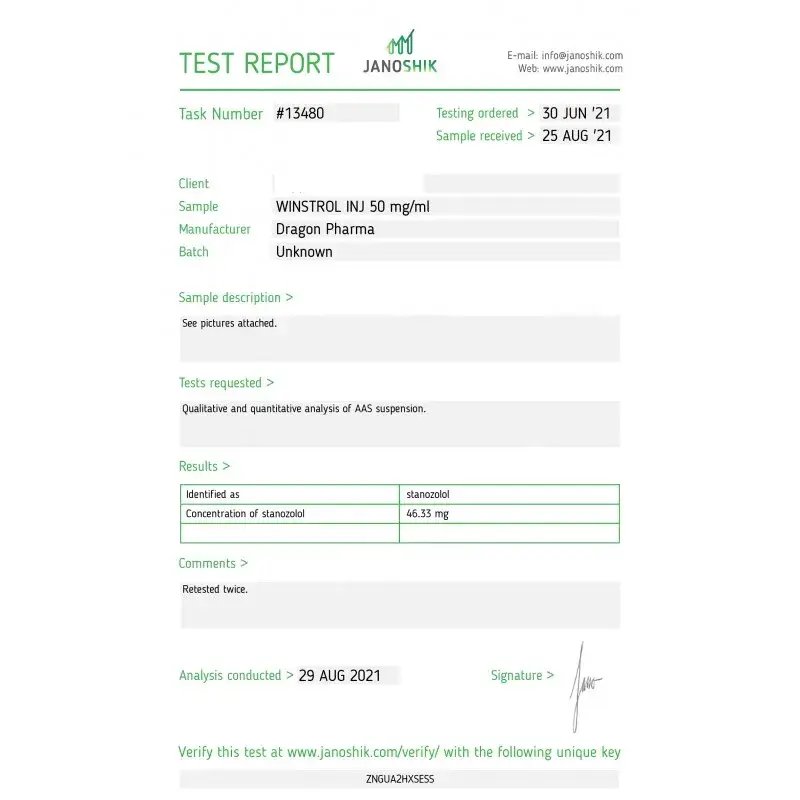 winstrol inj laboratory test report